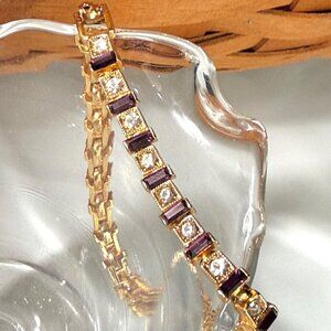 Vintage BLANCA Gold Tone Tennis Bracelet - Baguette & Clear Round Stones 7"
